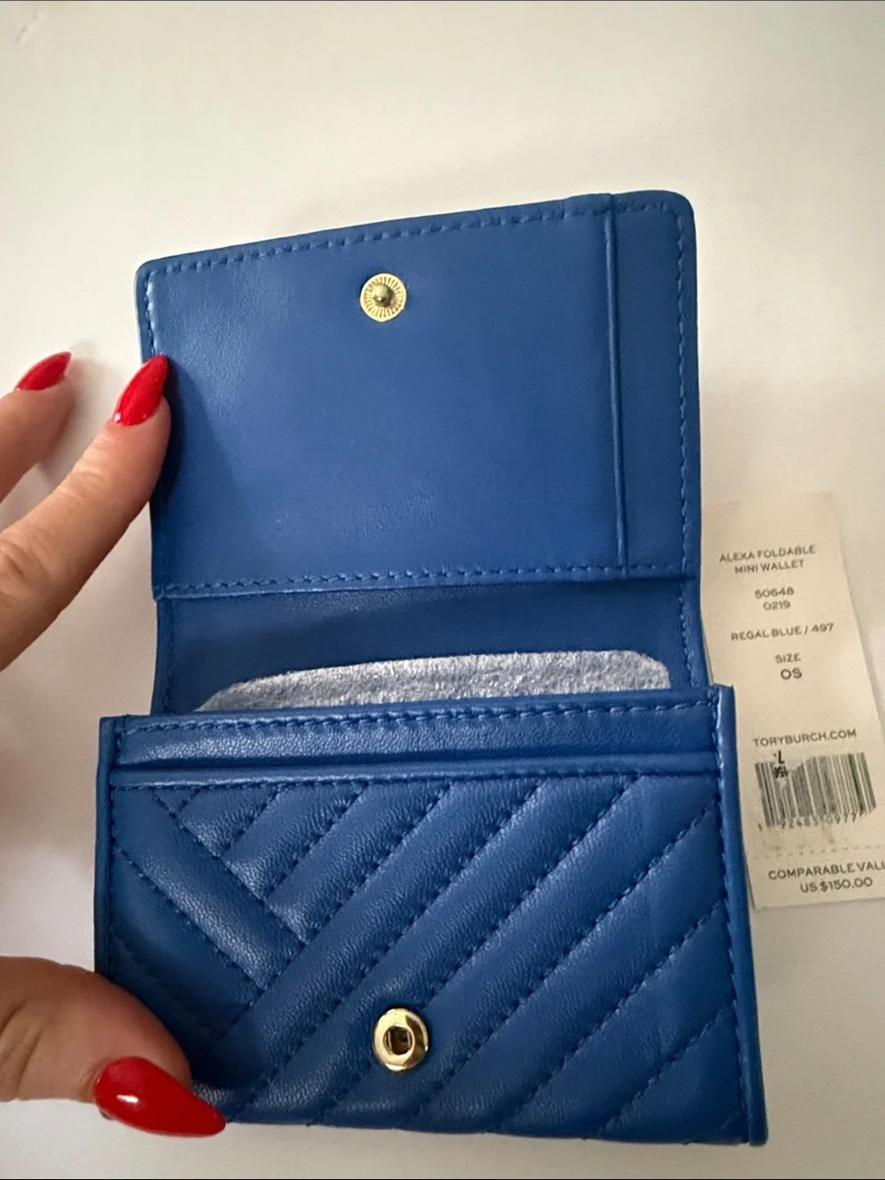 Tory Burch Quilted Foldable Mini Wallet in Regal Blue